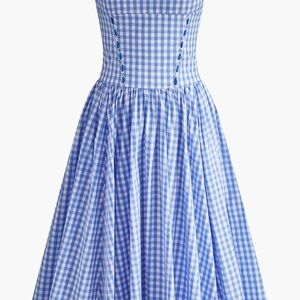 Commense Blue and White Gingham Maxi Dress